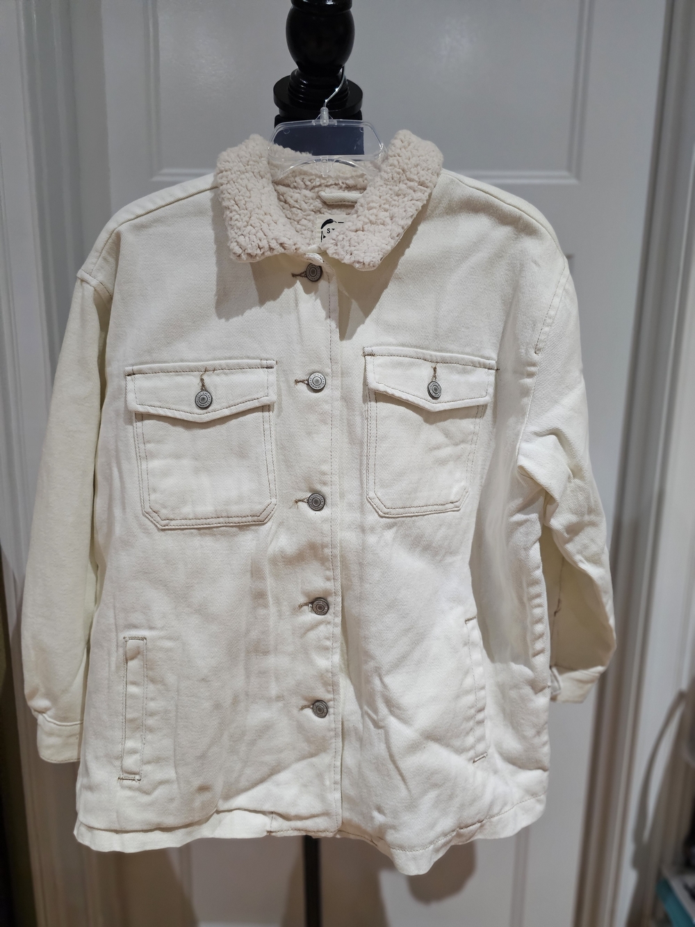 Stoosh Cream Sherpa Collar Jean Jacket, NWT